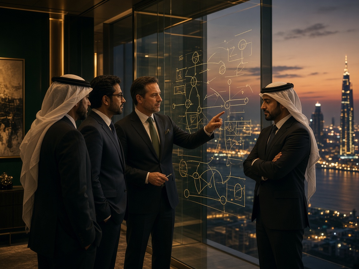 Male leadership team in a Doha office