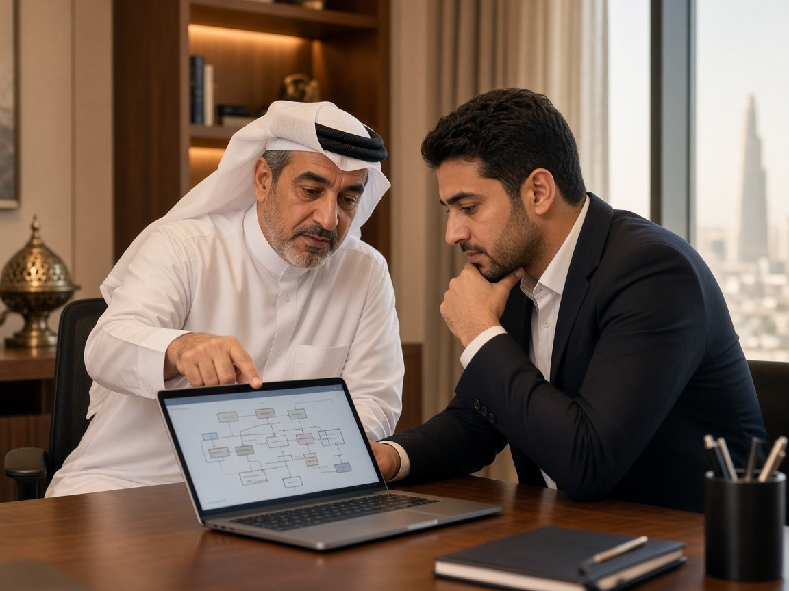 Advisor walking a client through four process steps
